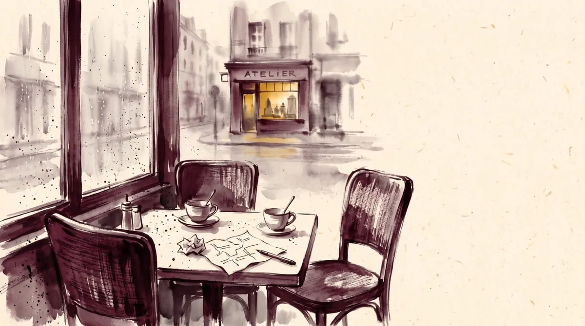 Pencere kenarında iki fincan ve peçeteye çizilmiş krokinin kaldığı kafe masası, karşıda ışığı yanan atölyeyle müşterinin sözünün neden daha ikna edici olduğu